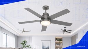 Modern ceiling fans with integrated lights in a blueprint interior